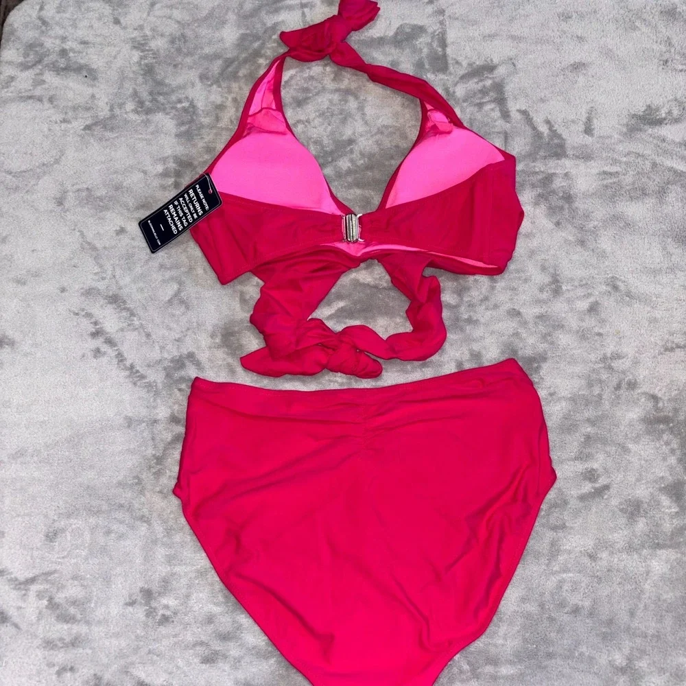 Blooming Jelly Two Piece Ruched Bikini Set‎ Womens Medium Red Beach High-Waisted